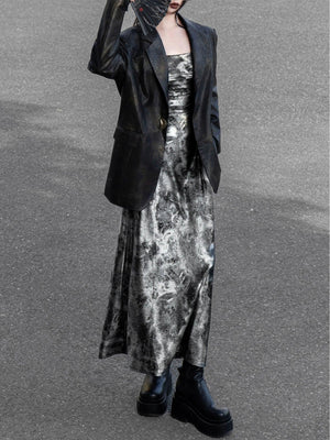 Glossy gray and silver new Chinese atmosphere Spice girl suspender dress Hot silver temperament long dress women - Yandan_Hanfu