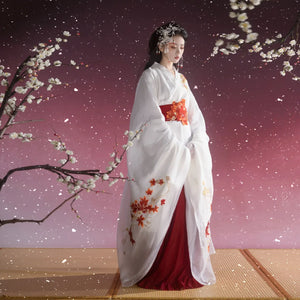 “Camellia Snow” White Battle-Robe Set | Original Embroidered Hanfu Inspired by the Warring States - Yandan_Hanfu