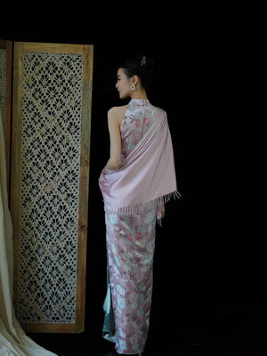"Pink Bell" Pink Jacquard Bell Cheongsam/Qipao Shawl Bridal Dress - Yandan_Hanfu