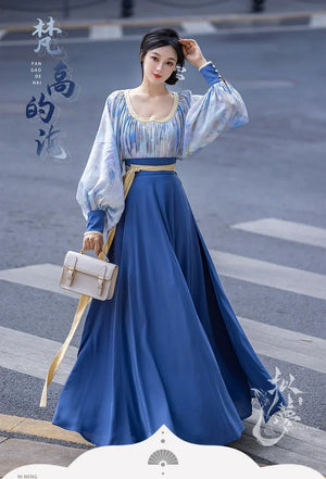 Fantasy Van Gogh's Sea Country Style Modern Hanfu, Spring/Summer Oil Painting Style, Daily Hanfu - Yandan_Hanfu