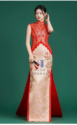 Imperial Red – Luxury New Chinese Style Sleeveless Qipao for Runway & Gala - Yandan_Hanfu