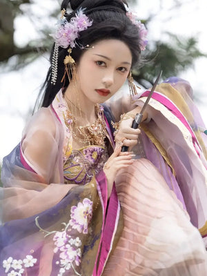 Xue Qingyou - Song Dynasty embroidery double large-sleeved pleated skirt - Yandan_Hanfu