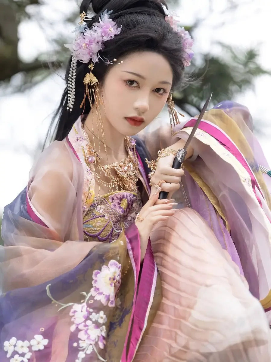 Xue Qingyou - Song Dynasty embroidery double large-sleeved pleated skirt - Yandan_Hanfu