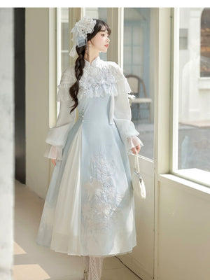 “Lily Dew” Modern Hanfu Ensemble – Elegant New Chinese Style Dress Set for Autumn - Yandan_Hanfu