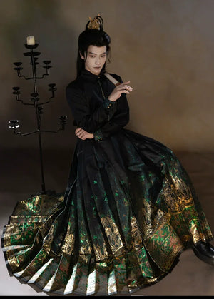 Four Divine Beasts Hanfu Set – Unisex Chinese Shirt & Brocade Horse-Face Skirt in New Style Design - Yandan_Hanfu