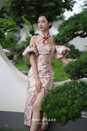 "Huanmei" red cheongsam bride wedding dress toast dress engagement - Yandan_Hanfu