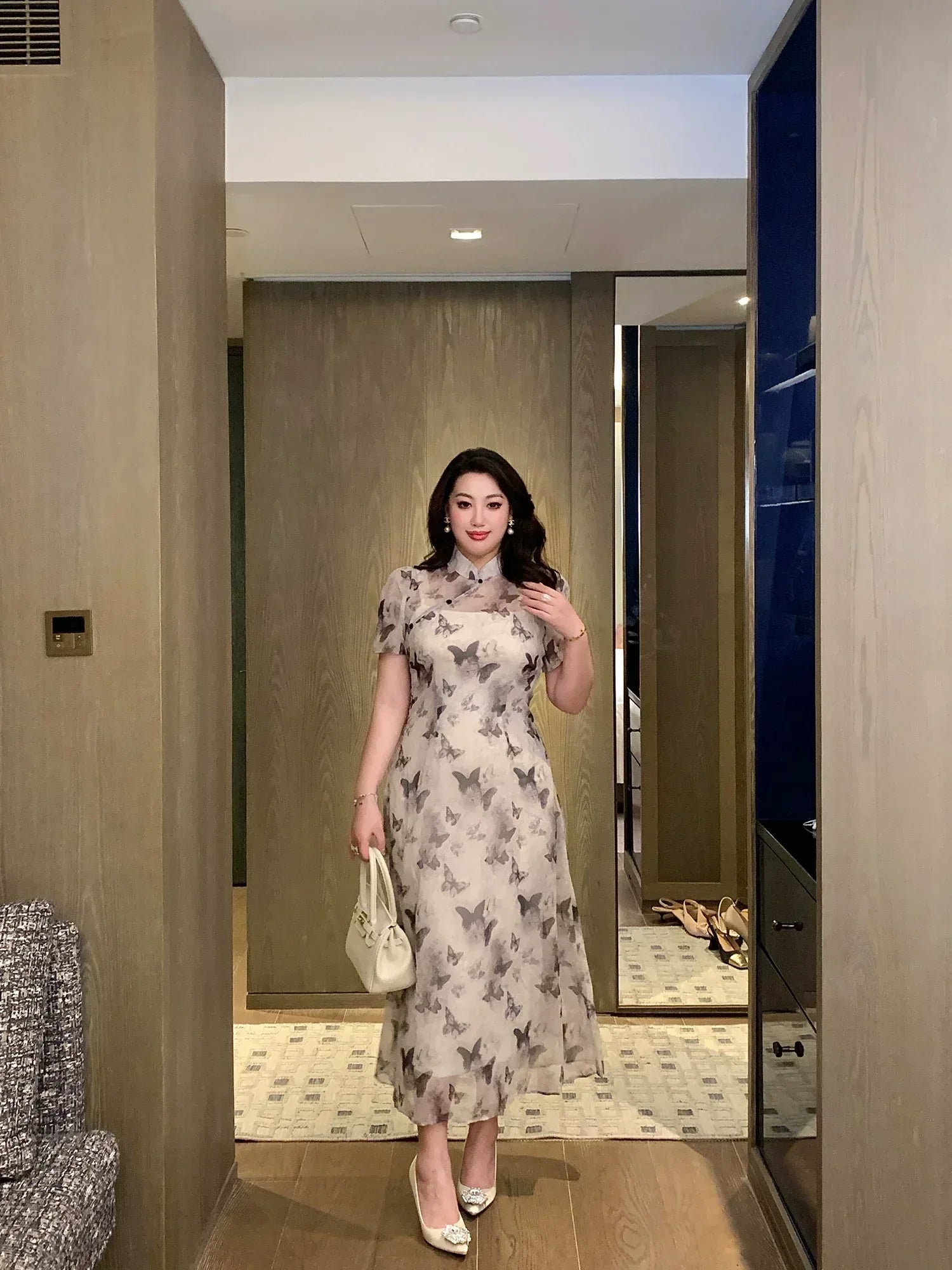 Ink-Butterfly Qipao – Elegant New Chinese Dress with Vintage Charm - Yandan_Hanfu