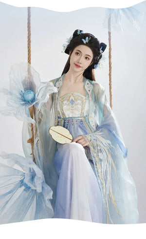 Original Hanfu Female Hezi Skirt Large Sleeved Shirt Heavy Industry Embroidered Fairy Spring/Summer Set - Yandan_Hanfu