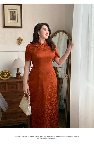 Orange short sleeve plus size cheongsam/qipao - Yandan_Hanfu