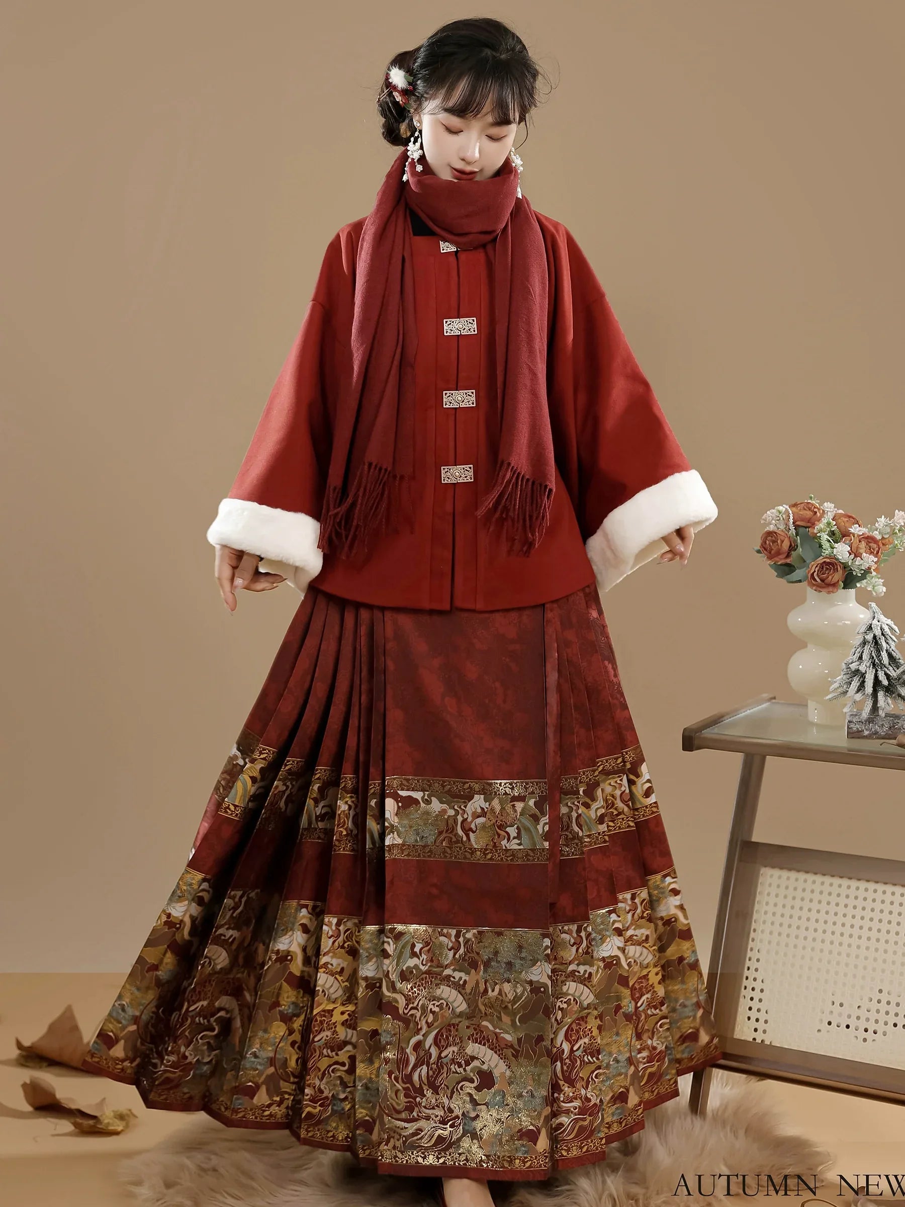Ming Dynasty Hanfu women's horse skirt sweater autumn and winter suit - Yandan_Hanfu