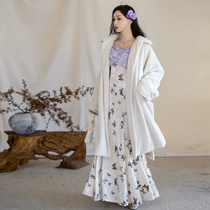 Mrs. Butterfly Eco-friendly Fur Jacket Velvet Fishtail Skirt Autumn and Winter Suit - Yandan_Hanfu