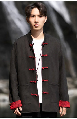 New China style can be worn on both sides, button-down top jacket Tang suit men - Yandan_Hanfu