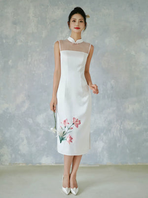 Eternal Union – White Embroidered Qipao | Chinese Wedding Reception & Engagement Dress - Yandan_Hanfu