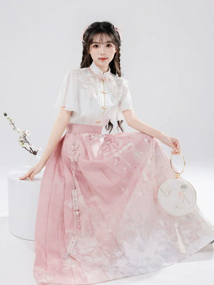 Modern Hanfu Summer Set – New Chinese Style Blouse with Horse-Face Skirt - Yandan_Hanfu
