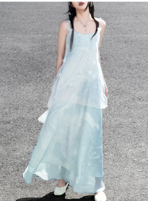 The legend of the blue sea Suspender skirt Fresh seaside holiday dress Long dress Versatile and thin - Yandan_Hanfu