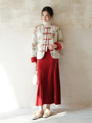 Red Velvet Cheongsam – Modern Chinese Winter Dress with Butterfly Bead Embroidery - Yandan_Hanfu
