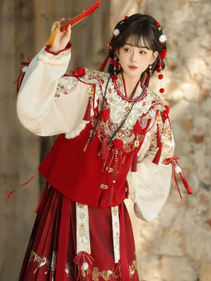 Heavenly Steed Blessing – New Year Hanfu-Inspired Dress Set | Auspicious Winter Outfit for Festive Celebrations - Yandan_Hanfu