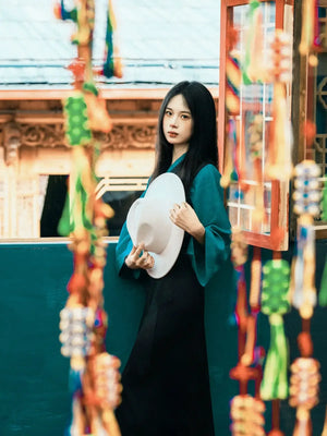 Peacock blue Tibetan clothing, Tibetan minority, chic primitive tribal clothing - Yandan_Hanfu