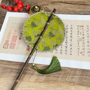 Ancient China style purple bamboo round fan waist fan can be curled and folded - Yandan_Hanfu