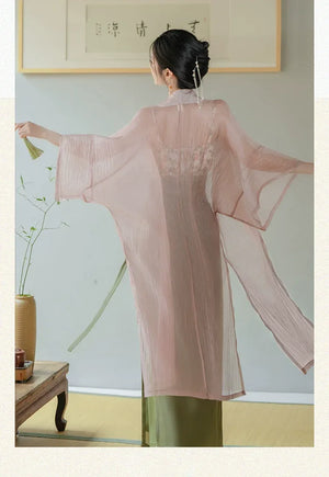 Garden Letter Romantic Daily Changgan Temple Hanfu Three piece Set - Yandan_Hanfu