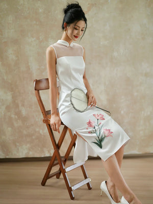 Eternal Union – White Embroidered Qipao | Chinese Wedding Reception & Engagement Dress - Yandan_Hanfu