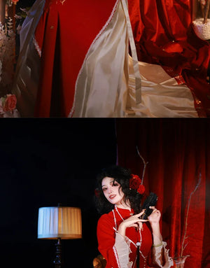 "Pomegranate" red cheongsam dress engagement Hanfu horse dress set - Yandan_Hanfu