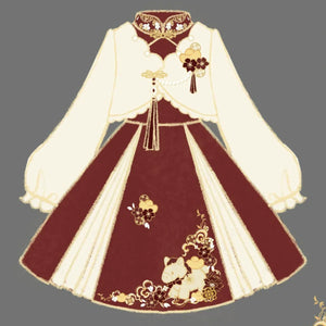 “Lucky Pony” – Red New-Year Hanfu Qipao Set | Modern Chinese Festive Outfit (Autumn/Winter) - Yandan_Hanfu