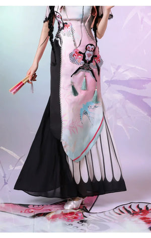 Blush Kite Qipao – Layered Faux Two-Piece Cheongsam in Modern Hanfu Style - Yandan_Hanfu