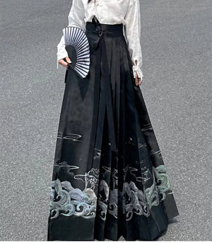 Modern Hanfu | Embroidered Horse Face Skirt Women's 4.5m Hem Skirt Daily - Yandan_Hanfu
