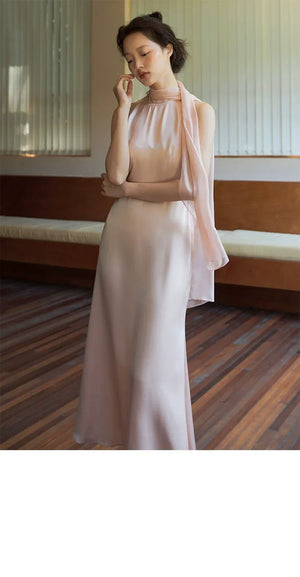 100% Acetate Mulberry Silk Modern Chinese Dress – Versatile Shawl Design, Off-Shoulder Summer Evening Gown - Yandan_Hanfu