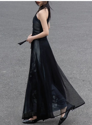 Iris Shadow – Sleeveless Grey Ombre Qipao | New Chinese Style Knitted A-Line Maxi Dress - Yandan_Hanfu