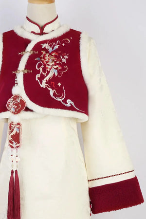 autumn and winter lolita spring dawn Chinese style short vest new year red robe long sleeve op cheongsam dress - Yandan_Hanfu