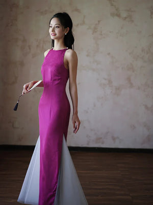 "Rose Hairpin" Dragon Fruit Color Piece Cheongsam Bridal Wedding Dress Engagement - Yandan_Hanfu