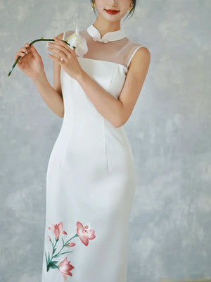 Eternal Union – White Embroidered Qipao | Chinese Wedding Reception & Engagement Dress - Yandan_Hanfu