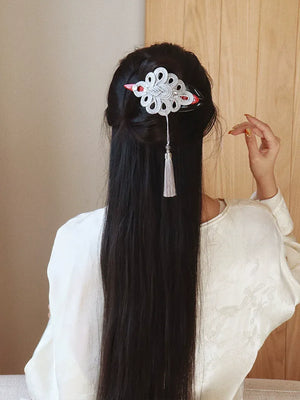 Realm of Grace – New Chinese Style Vintage Hair Claw | Elegant Tassel Shark Clip & Duckbill Barrette - Yandan_Hanfu