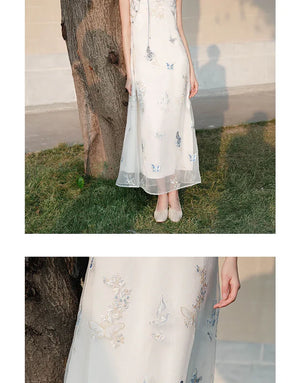 Asymmetric Qipao-Style Dress – Refined Embroidered Long Gown for Women - Yandan_Hanfu