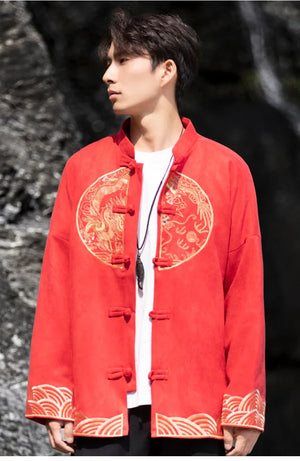 New Chinese style suede embroidered top jacket Tang suit men - Yandan_Hanfu