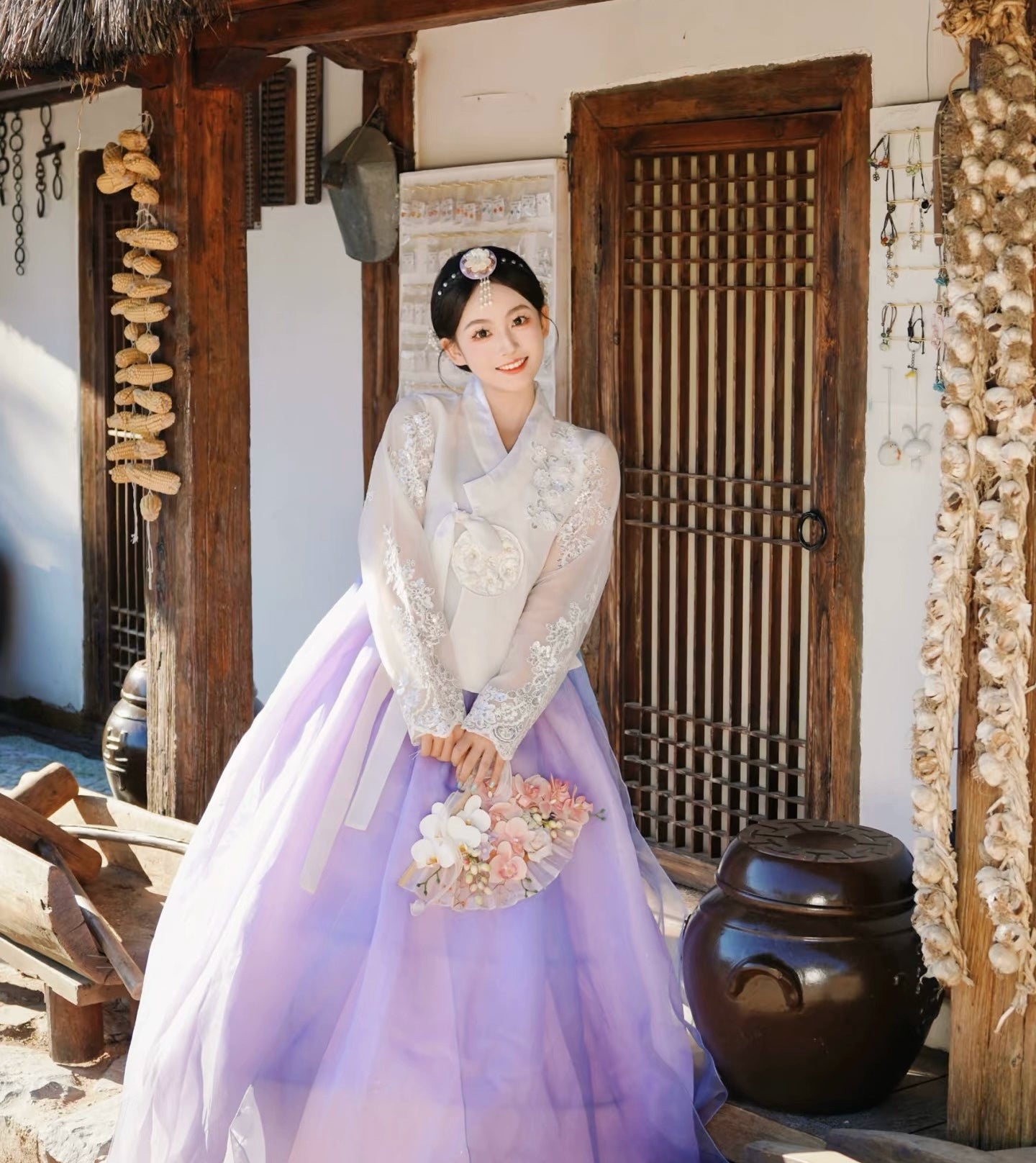 White purple Korean female high-end genuine Yanji court hanbok