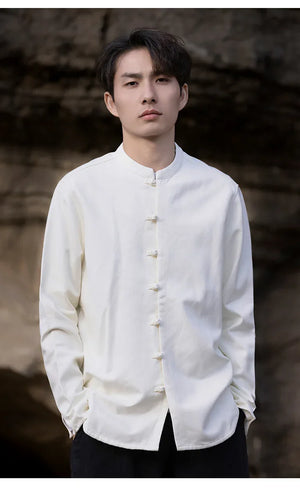 New China Style stand-up collar linen shirt men's Tang suit - Yandan_Hanfu