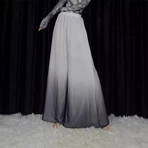 Yandan_Hanfu Chinese watercolor maxi skirt with dramatic full hem, gray ombre style