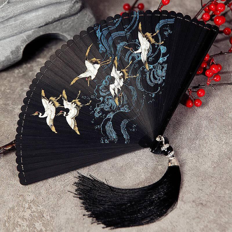 Folding fan female dance fan Hanfu Chinese style full bamboo fan - Yandan_Hanfu