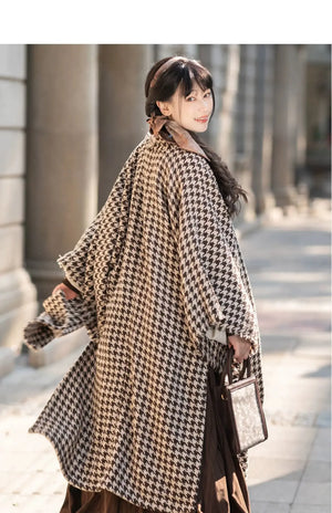 Autumn Houndstooth – New Chinese Style Coat | Song-Inspired Daily Wear for Modern Commuting - Yandan_Hanfu