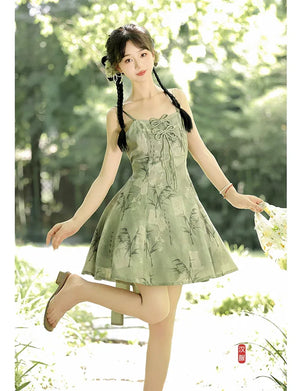 【Whisper of Bamboo】 Sweet Hanfu-Inspired Dress – Modern Chinese Style with Camisole Design - Yandan_Hanfu