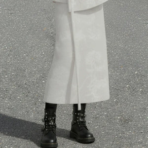 Hydrangea Ivory – Wool Cross-Collar Jacket & Straight Skirt Set | Soft Elegant New Chinese Style Outfit - Yandan_Hanfu