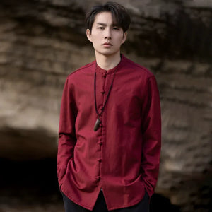 New China Style stand-up collar linen shirt men's Tang suit - Yandan_Hanfu