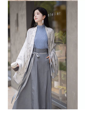 White Dew: Bamboo Shadows & Swallow Whispers – Jin-Style Hanfu Set | Tencel Pleated Robe with Rayon Camisole and Flowing Skirt - Yandan_Hanfu
