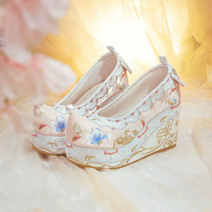 Hanfu Embroidered Heels – Women's Song-Style Qipao Shoes with Pearl Detail & 10cm Lift - Yandan_Hanfu