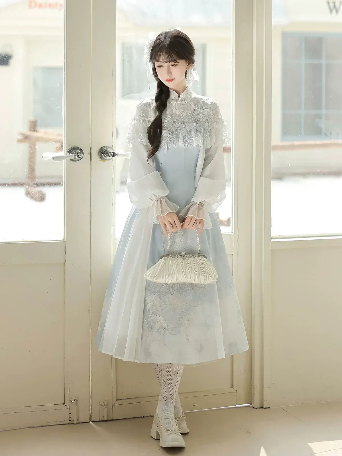 “Lily Dew” Modern Hanfu Ensemble – Elegant New Chinese Style Dress Set for Autumn - Yandan_Hanfu