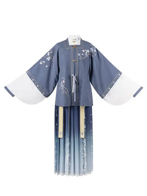 Yuxue Fragrance, Ming-Dynasty short shirt pleated skirt aligned with waist - Yandan_Hanfu