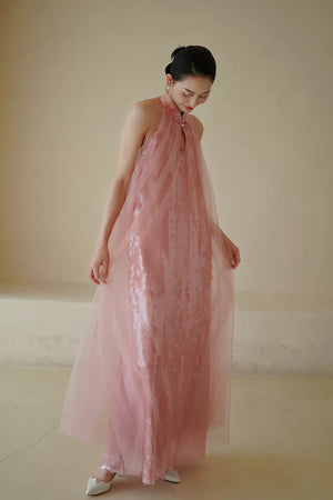 "Bella" pink sequined gauze halter dress bride - Yandan_Hanfu